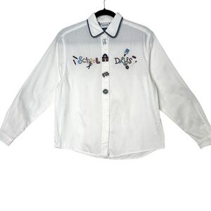 Kitschy Teachercore Corduroy School Theme Embroidered Button Up Shirt Maximalist